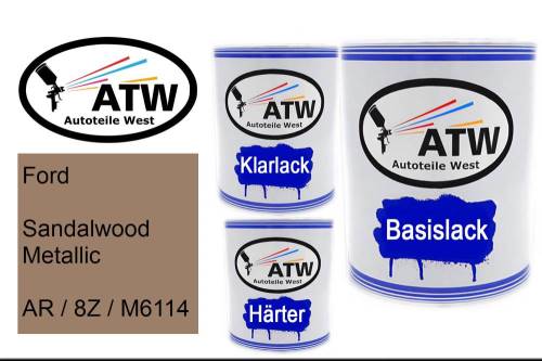 Ford, Sandalwood Metallic, AR / 8Z / M6114: 1L Lackdose + 1L Klarlack + 500ml Härter - Set, von ATW Autoteile West.